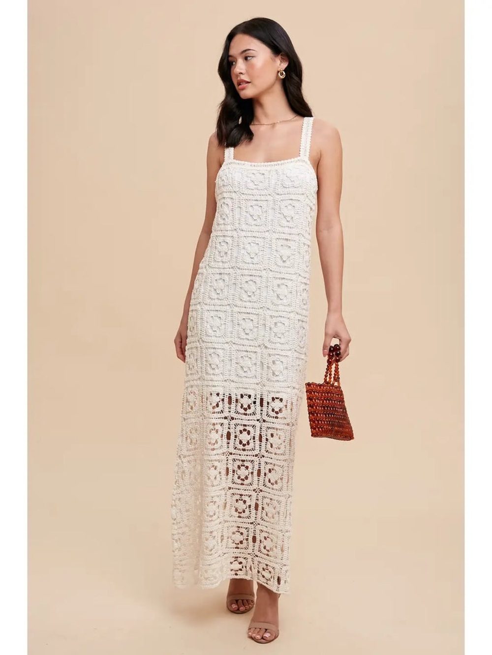 In Loom Ivory Crochet Lace Maxi Dress Size S NWT